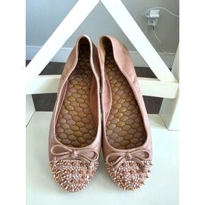 Sam Edelman Beatrix Ballet Flat Beige Blush Leather Jeweled Spikes Rose Gold 6 M